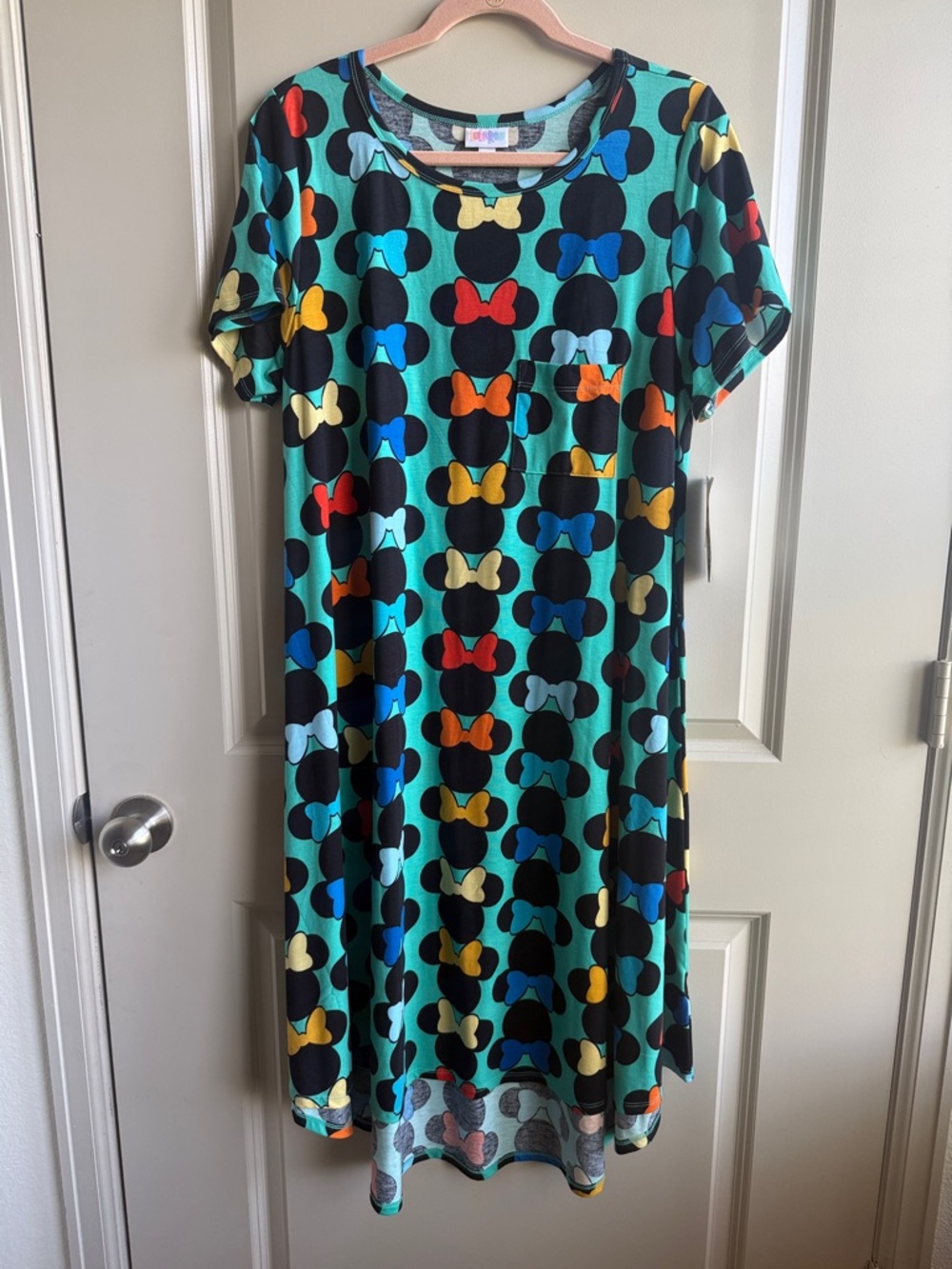 LuLaRoe Carly XL Teal Minnie Bow Print Dress w/ Tags
